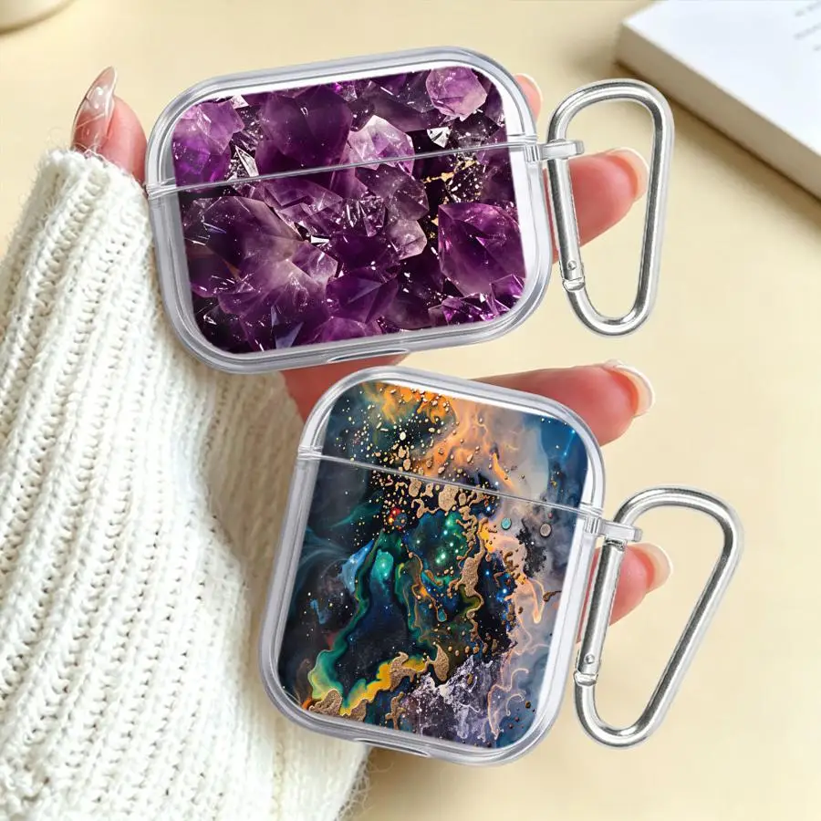 Amethyst Cluster Marble Case For Airpods 5 2 Pro3 4 3 Pro 1 Pro2 Clear Earphone Cases Cover