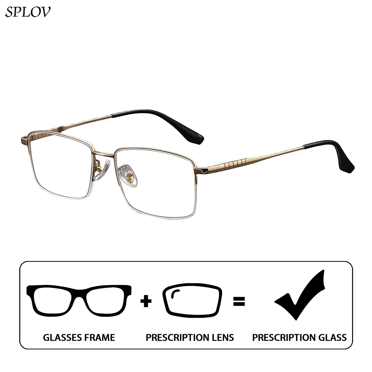 

SPLOV Titanium Alloy Half Frame Rectangular Prescription Glasses for Men's Professional Anti Blue Light Myopia Glasses