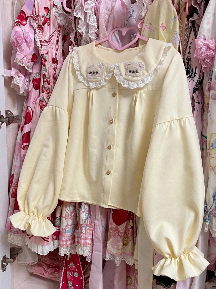 اليابانية Kawaii تي شيرت الفتيات النساء تيز أبلى كم Harajuku تي شيرت لطيف طويل الأكمام لوليتا قميص تنوعا بلايز عادية