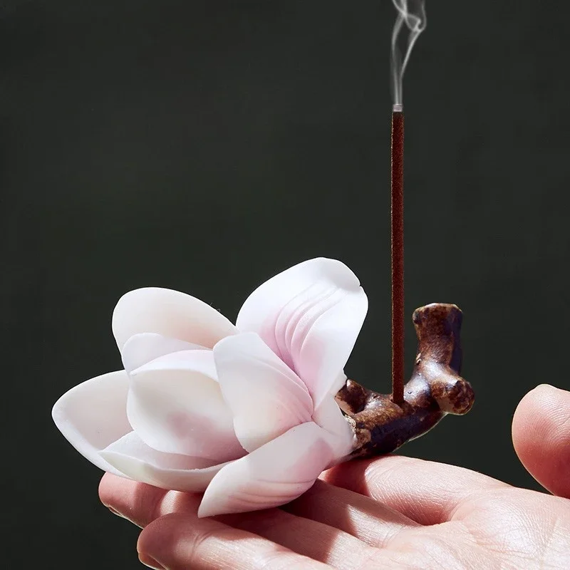 Magnolia Brush Holder Plum Blossom Incense Stick Holder Ceramic Creative Rack Calligraphy Supply Desktop Decoration