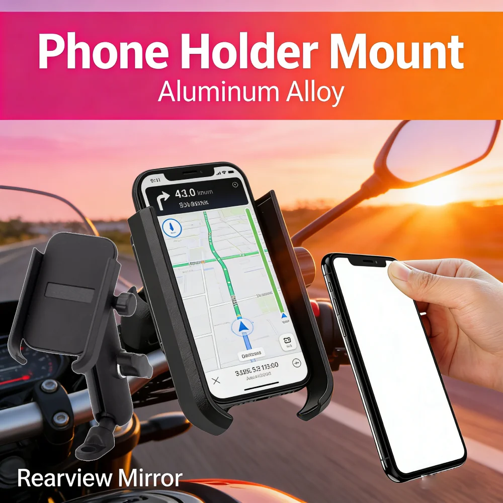 

Universal Motorcycle Phone Holder Aluminum Alloy Rearview Mirror Bracket 6-9cm Stable Secure Grip for Moto Bicycle Smartphone