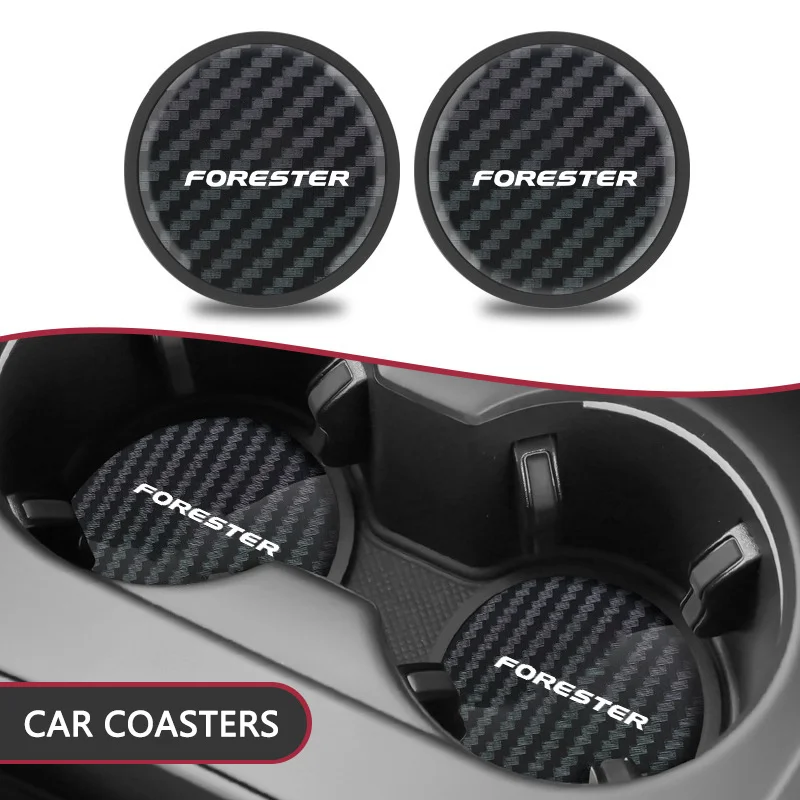 2PCS Car Coasters Mat Water Cup Anti-Slip Pads For Subaru Forester XV Legacy STI Impreza Levorg BRZ Crosstrek Ascent Accessories