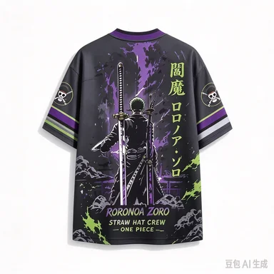 One Piece: Roronoa Solon, Yama Blade, Battle Mesh Straw Hat, One Piece: Skull Flag, Trendy Comic Style, Loose Casual Top