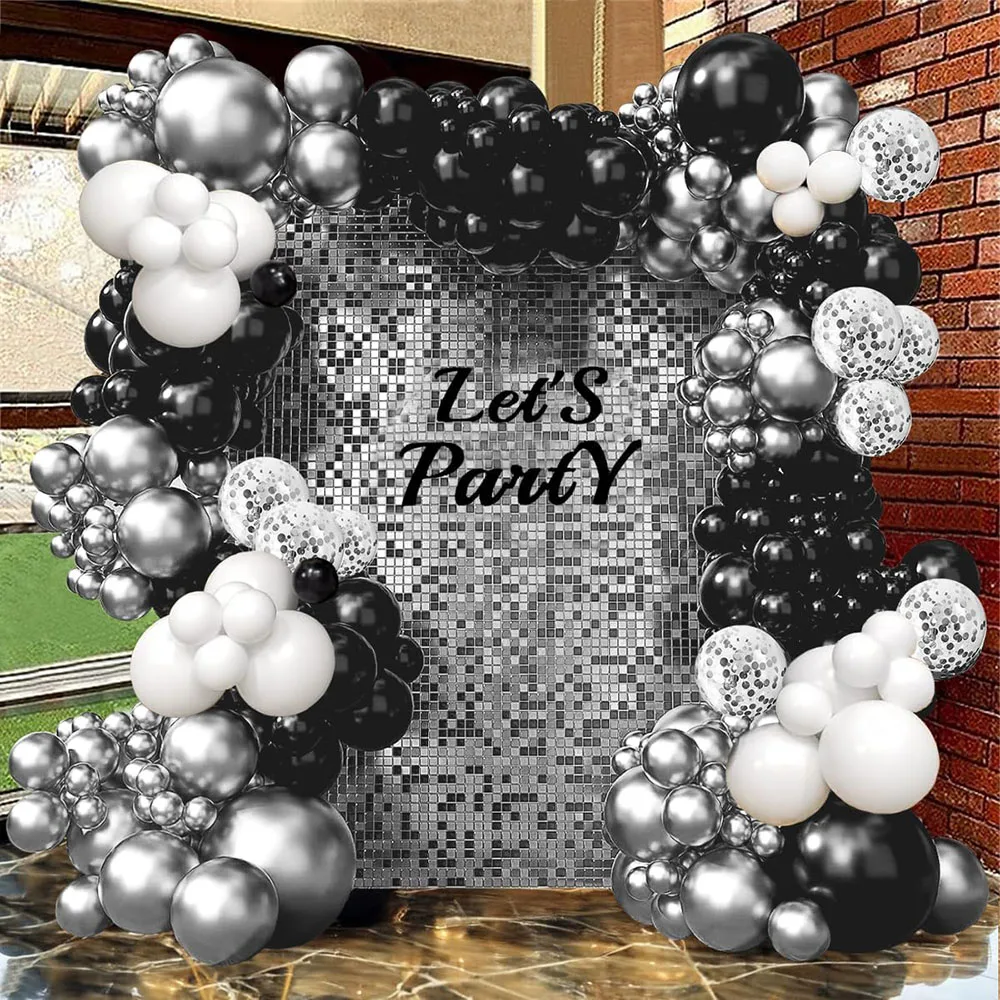 Schwarz & Silber Ballon Girlande Set, Schwarz Weiß Metallic Silber & Silber Konfetti Latex Luftballons für Abschluss Geburtstag Verlobung feier Dekor