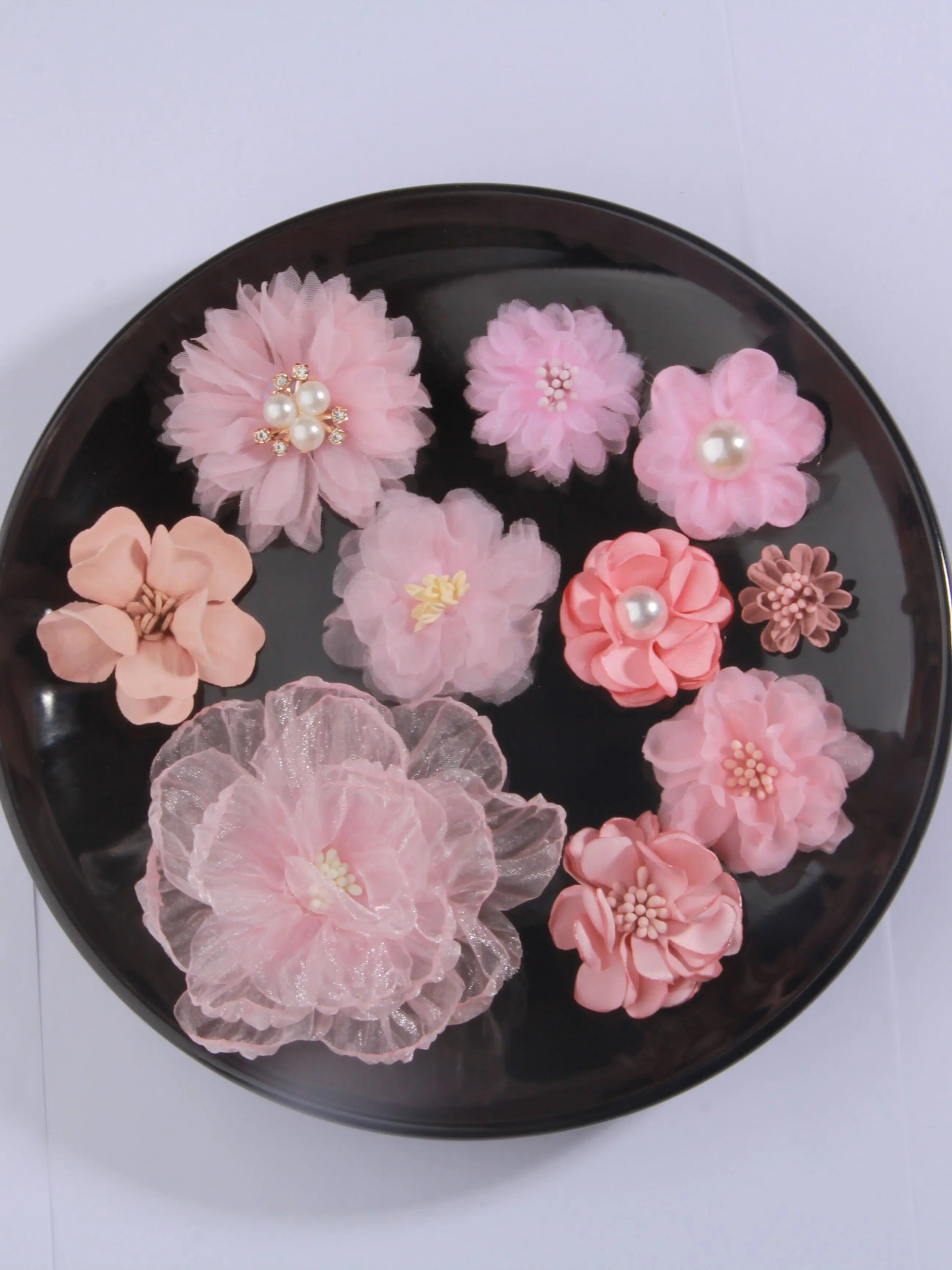 10PCS/Lot Pink Series Mix Styles Set Chiffon Fabric Flowers For Wedding Dress Hat Shoes Decoration — zdjęcie 2