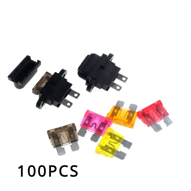 

100PCS Waterproof Auto Standard Middle Fuse Holder + 1-50A Car Boat Truck ATC ATO Blade Fuse 3A 5A 10A 15A 20A 25A 30A 35A 40A