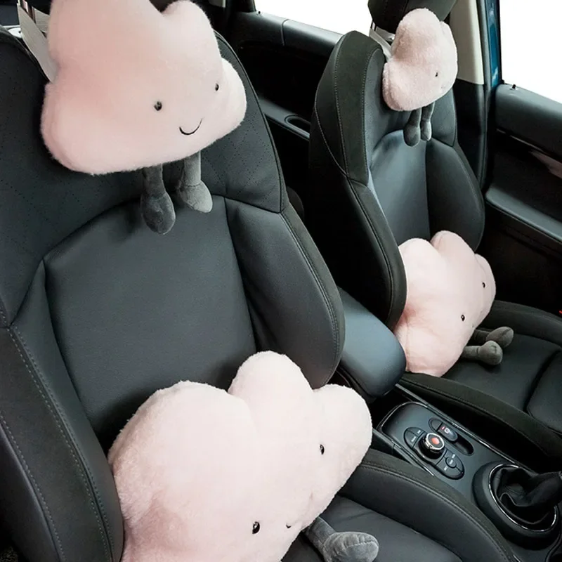 Cute Car Pillow Plush Cushion Car Safety Pillow Automobile Safety Belt Shoulder Pad Universal Vehicle Headrest Waist Cushion