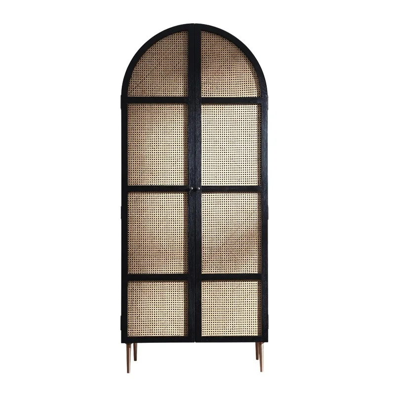 

Modern simple double-door wardrobe Nordic solid wood rattan wardrobe American bedroom
