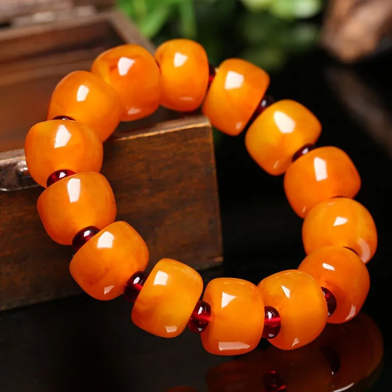 barrel bead , second generation old amber men's bracelet