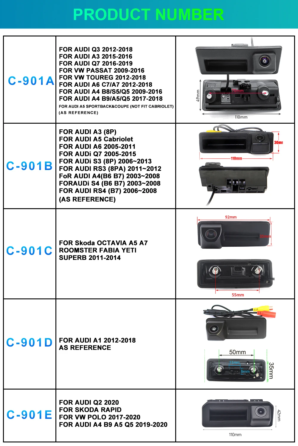 170-Grad-AHD-1080P-CVBS-Rückfahrkamera für Volkswagen Golf, Passat B7, B6, Tiguan, Jetta MK6, Audi A3, A4, A5, Q5, A6 – Detail 14