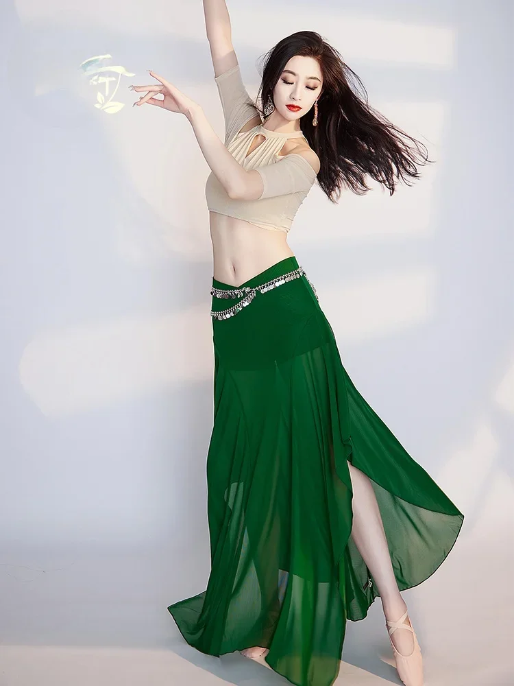 

Оригинальный тренировочный костюм для танца живота, топ и юбка, цветной костюм для выступлений, спортивная одежда для восточных танцев для женщин