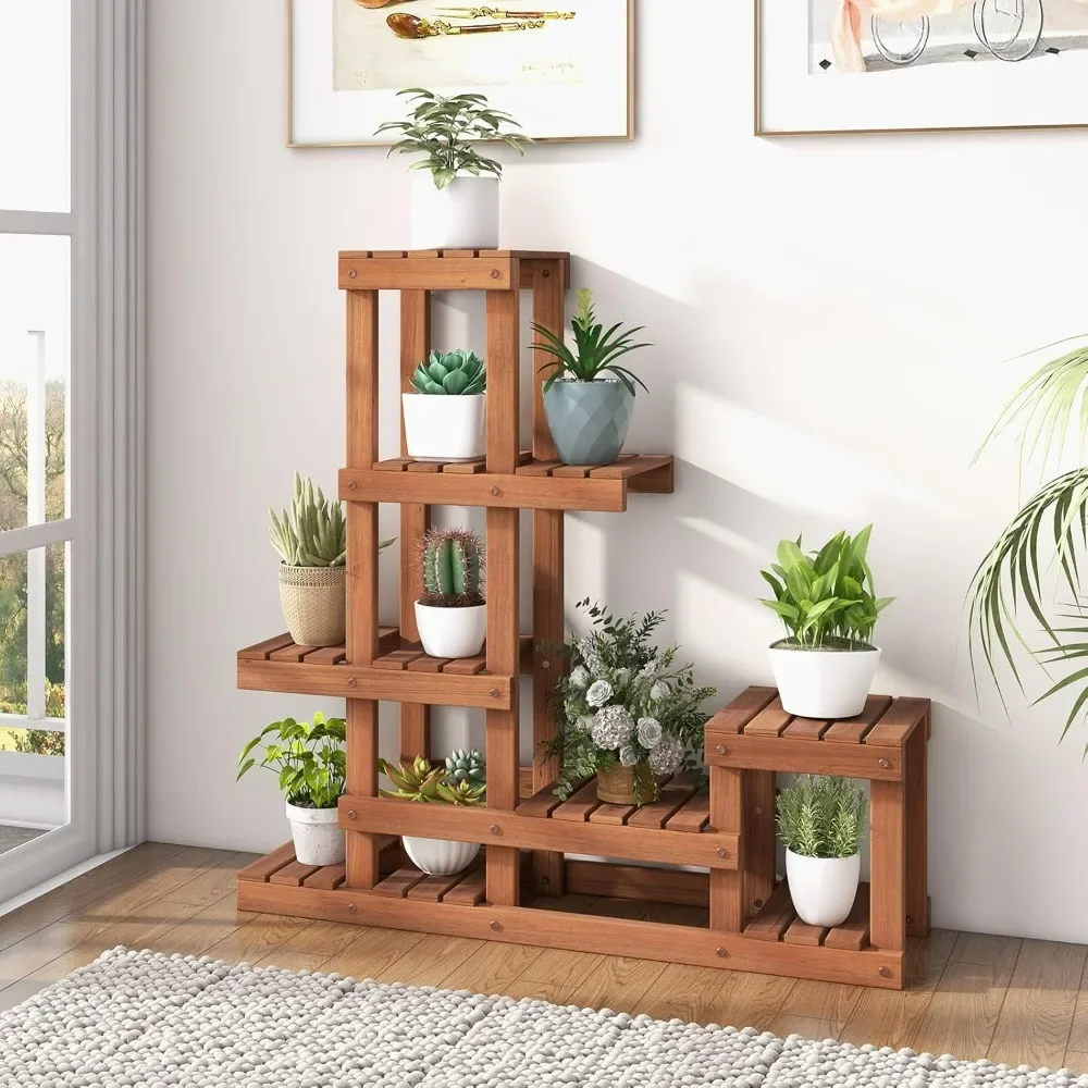 

Shorea Tiered Plant Shelf Wood Plant Stand for Multiple Potted Plants with High Low Structure, Indoor & Outdoor Flower Rack