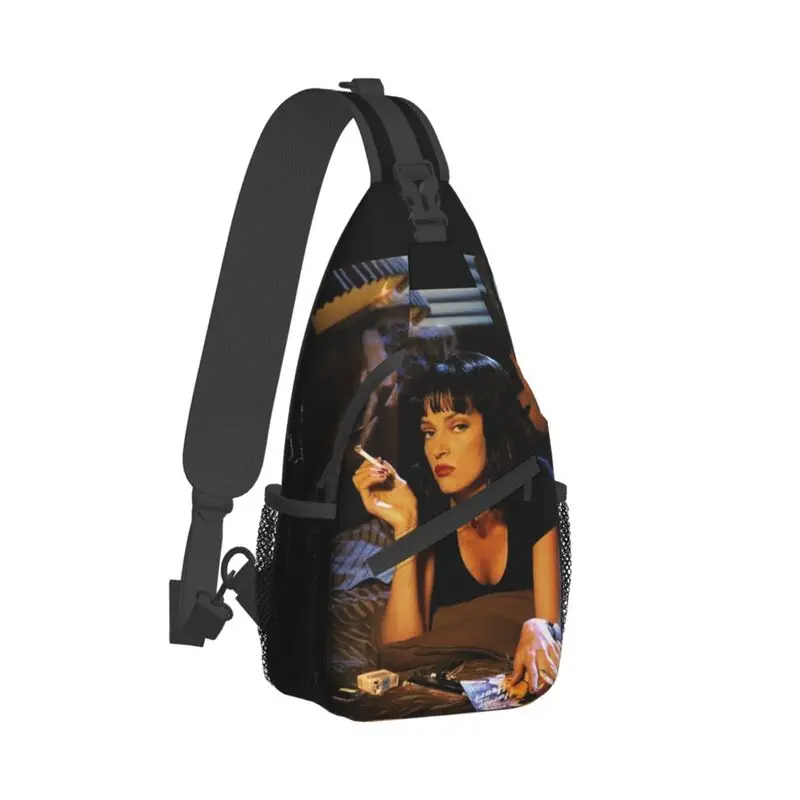 Modne Pulp Fiction Mia Wallace temblanie plecak typu Crossbody mężczyzn Quentin Tarantino film torba na klatkę piersiową na ramię do uprawiania turystyki pieszej