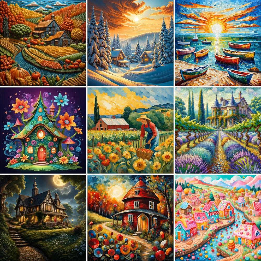 Landscape Flowers Printed 11CT Cross-Stitch Kit Embroidery DMC Threads Craft Knitting Handmade Sewing Stamped Different Jewelry