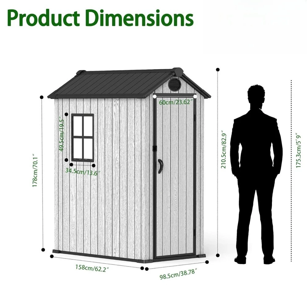 3x5 FT Outdoor Storage Shed Resin Garden Tool Shed with Lockable Doors & Slooping Roof, Plastic Shed with Floor,
