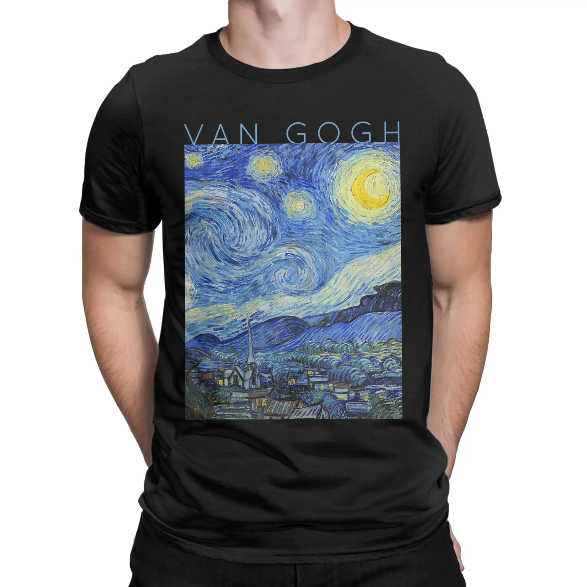 Let it Gogh Vincent Van Gogh Starry Night Men T Shirts  Humor Tee Shirt Short Sleeve Crewneck T-Shirt Pure Cotton Summer Tops