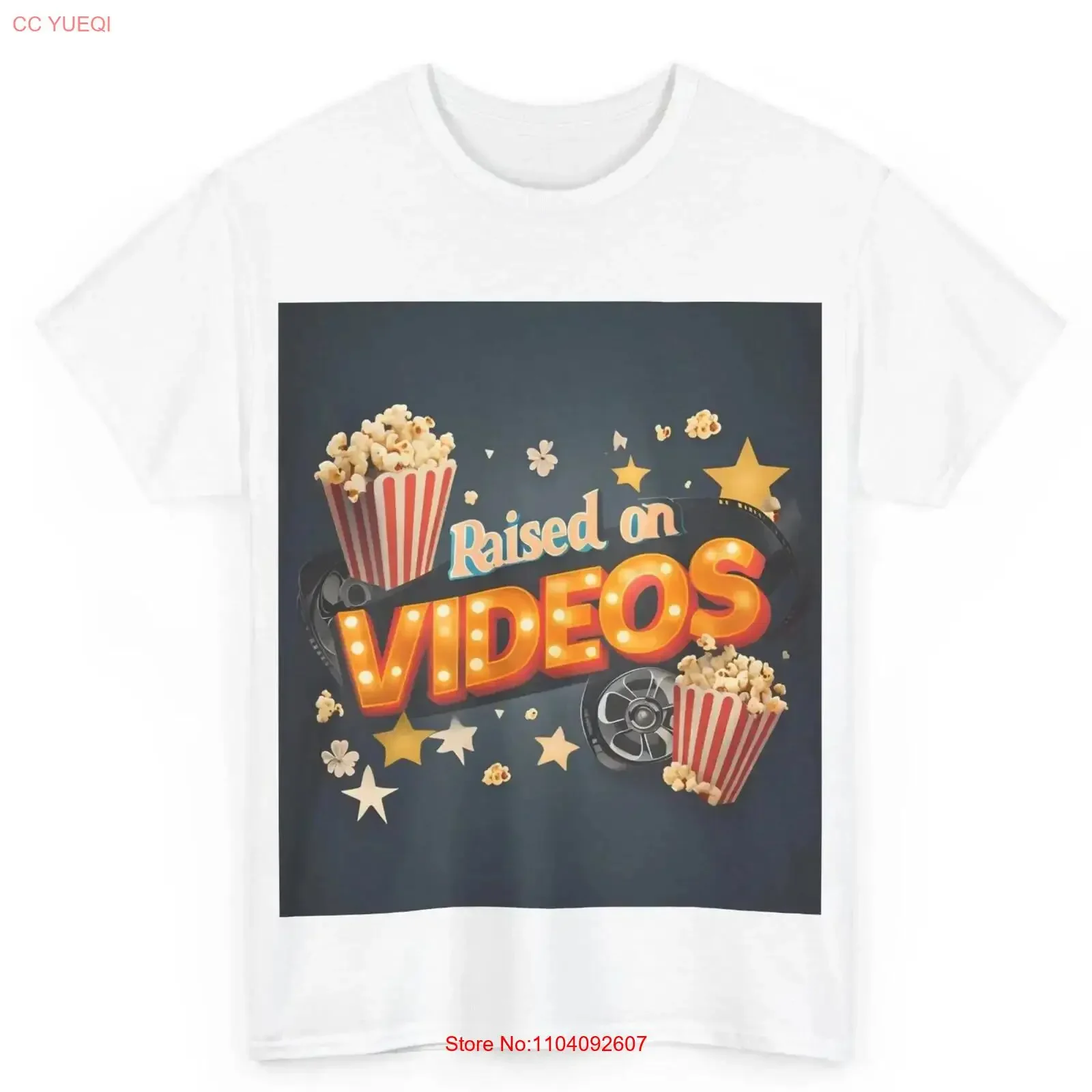 

Raised on Videos Heavy Cotton T Shirt Retro for Fall Spring Comfortable Gen Y vintage Washed Casual Stretched Breathable
