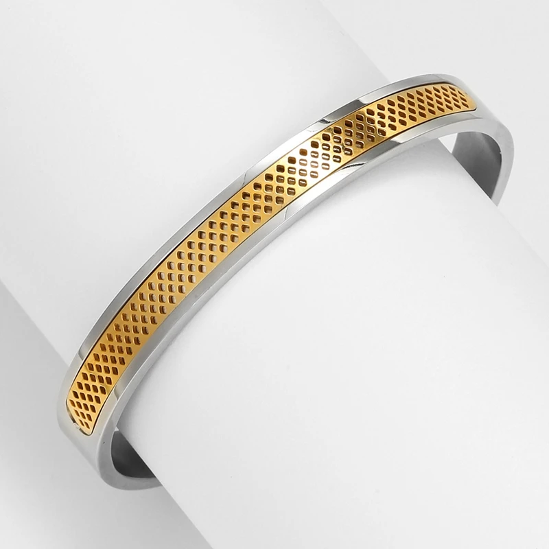 Titanium Steel Hollow Round Ornament Charm Fashion Bangles For Men Women OL Jewelry Simple Classic Open Cuff Bracelets pulsera