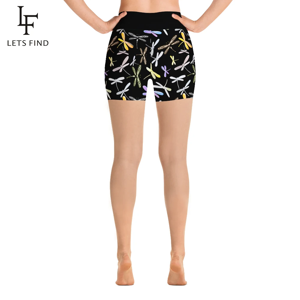 Letsfind moda feminina shorts calças 3d cor dragonfly impressão de cintura alta sexy elasticidade leggings verão fitness