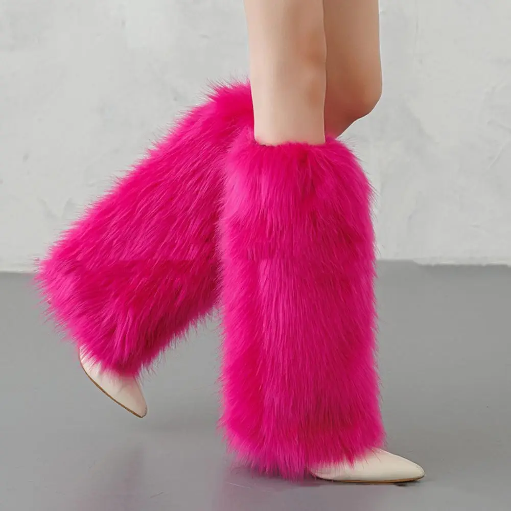 Foot Cover Faux Fur Furry Leg Warmers 40cm Solid Color Lolita Boots Cover Soft Kawaii Knee High Girls Socks Women