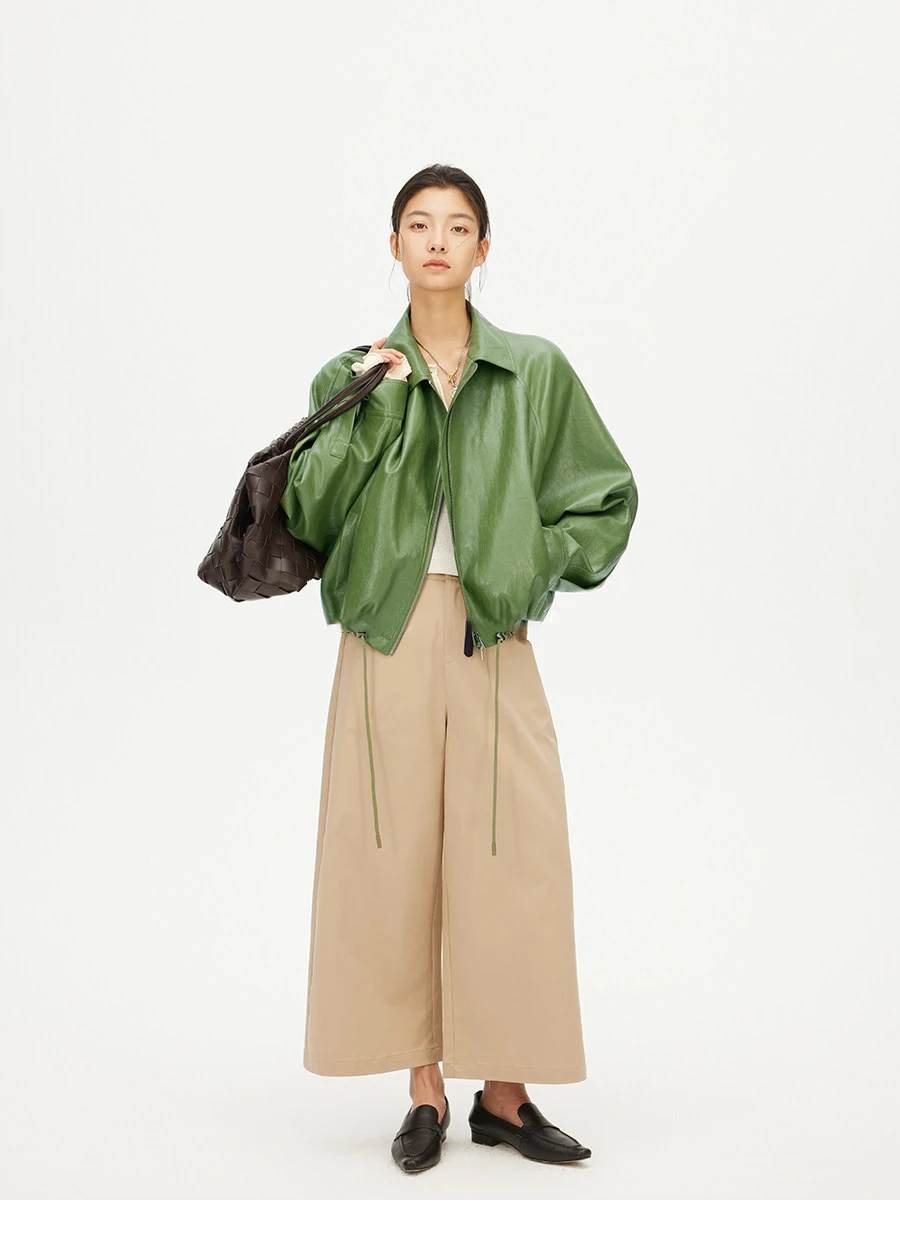 Lautaro Frühling Herbst Grüne Kurze PU-Lederjacke für Damen mit Reißverschluss Luxus Designer-Kleidung Locker Lässig Koreanische Mode 2026 – Detail 9