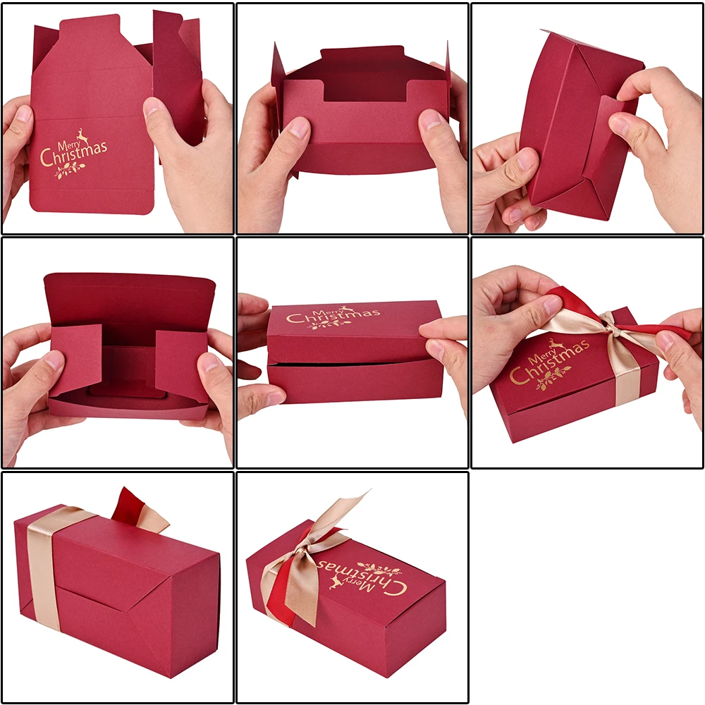 iYOE 10個入り メリークリスマスボックス リボン付き パーティーギフト用紙箱 クリスマスギフトラッピング クリスマスデコレーション 12*6*4cm