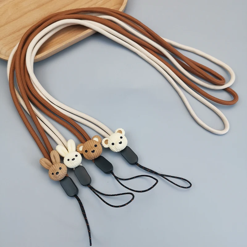 Mobile Phone Lanyard Long Neck Woven Bunny Bear Strap Simple Pendant Universal Chain Phone Anti Loss Sling Phone Strap Charm