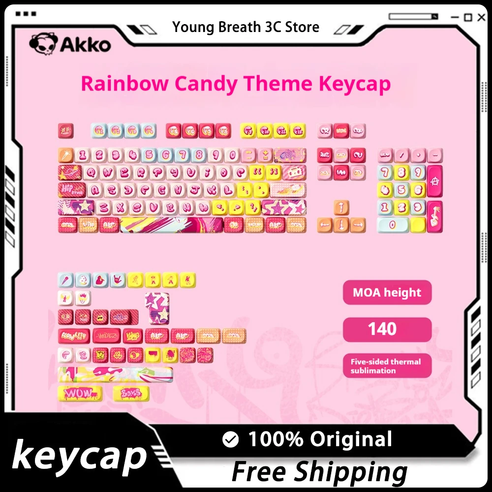 Akko Keycaps Rainbow Candy Heat Sublimation PBT MOA Height Cute Laptop Accessories Mechanical Keyboard Customized Keycap Gifts