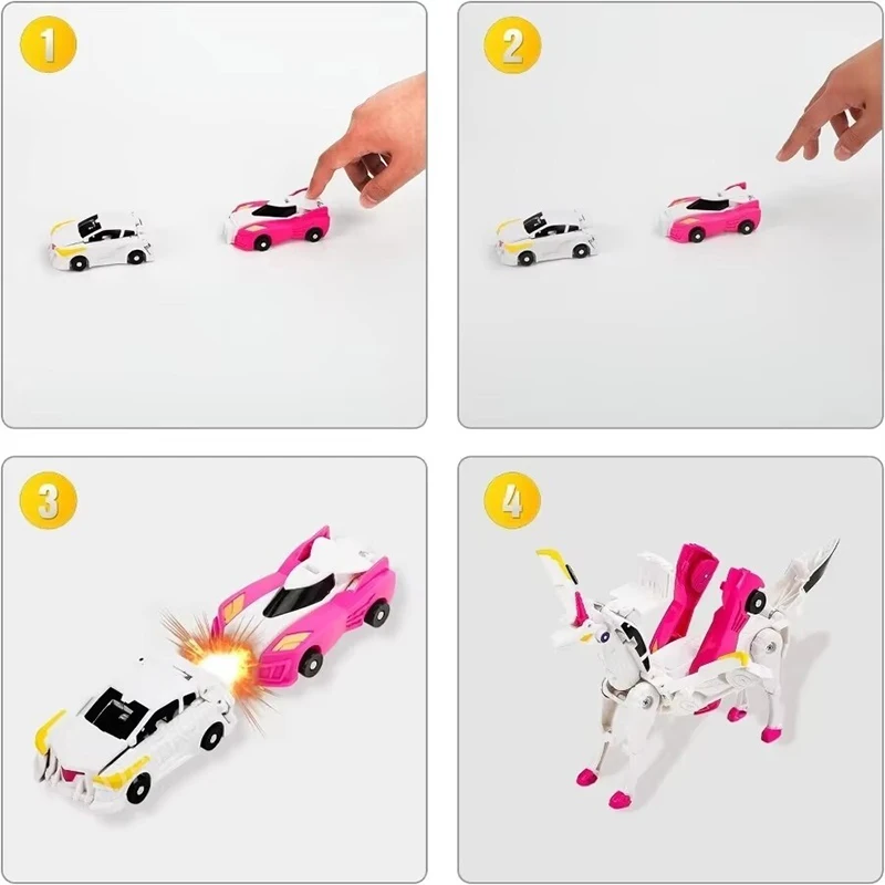 2 in 1 Transformation Car Model Deformed Unicorn Model Cartoon Action Figure Vehicle Transforming Toy Boy Kid Gift Christmas