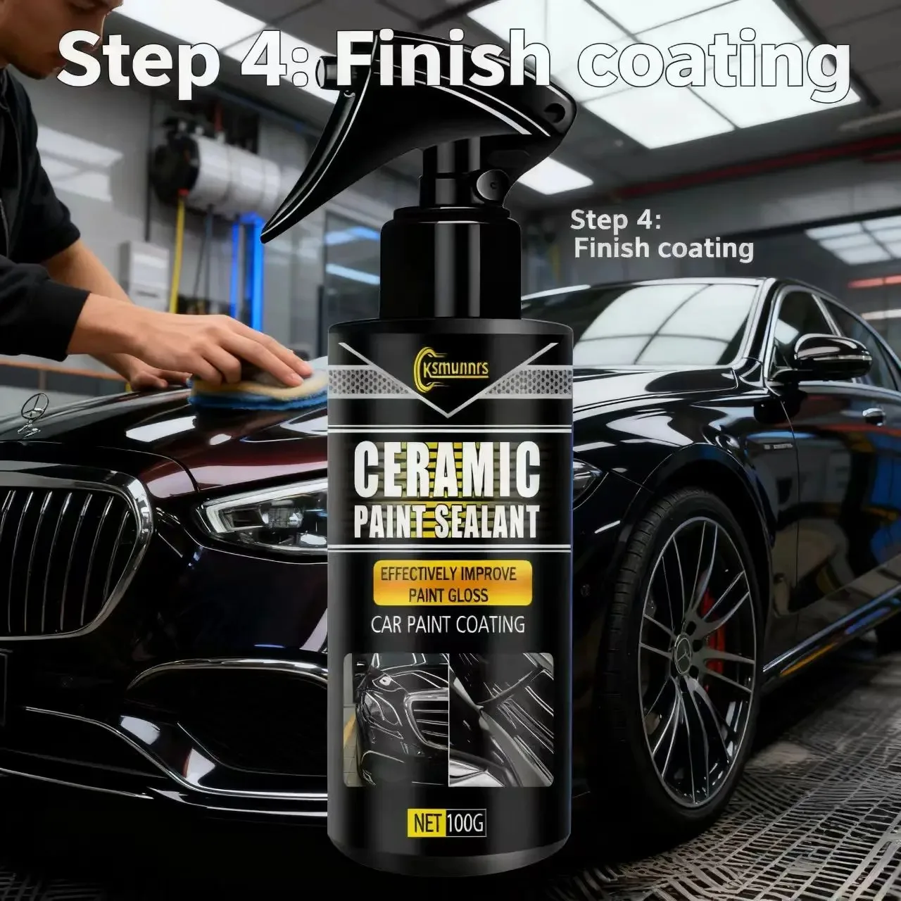 Fasilawei 3IN1 Ceramic Coating Spray: Quick Clean, High Shine, Long-Lasting Car Paint Protection - Hydrophobic UV Resistant Auto