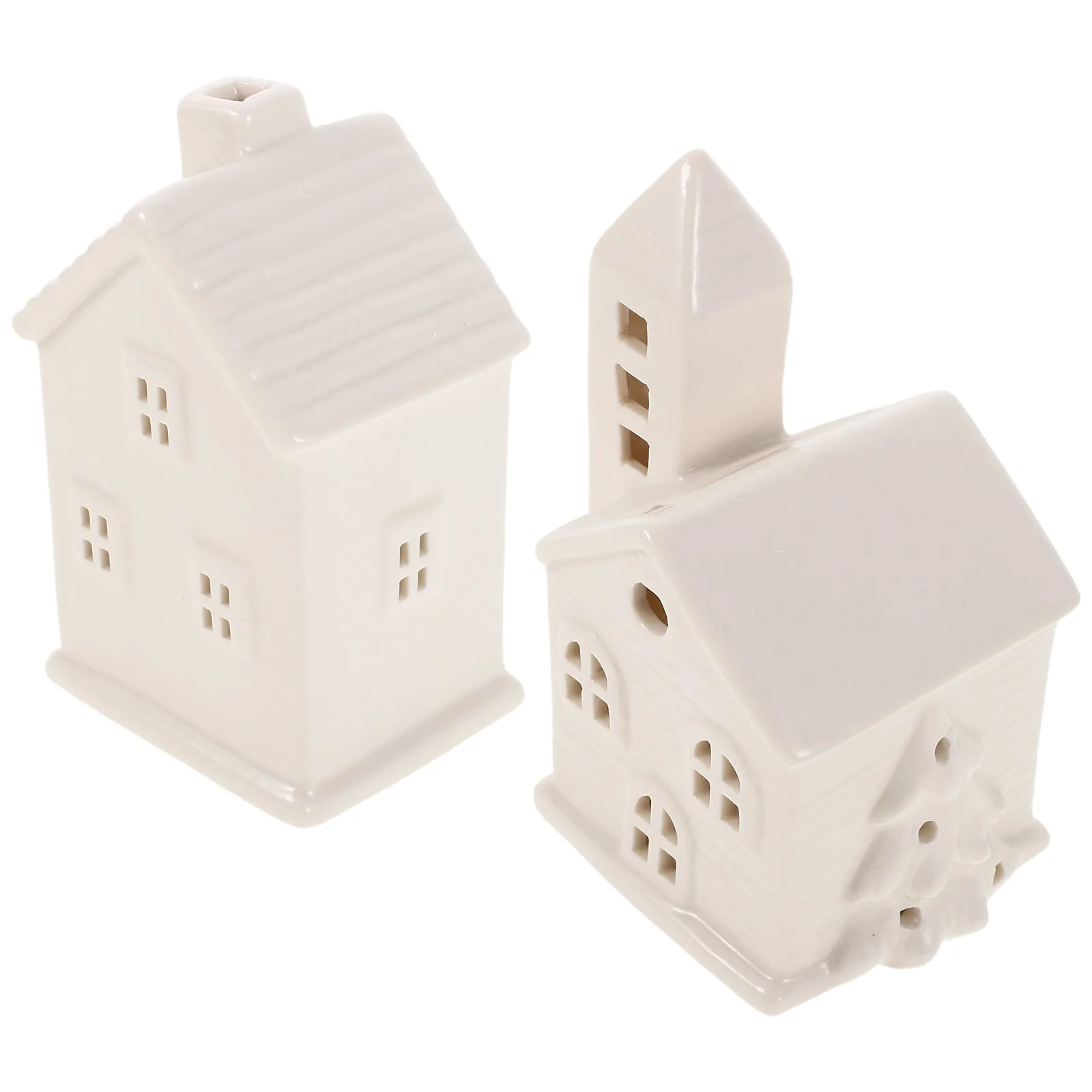 

2Pcs Ceramic Christmas Houses with LED Lights - Painted Mini Holiday Villages - Hanging Ornament for Xmas Tree Home Fireplace