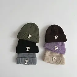 Autumn Winter New Kids Boys Girls Knitted Hats Soft Cotton Thickening Warm Baby Beanies Letter Pattern Casual Children Caps