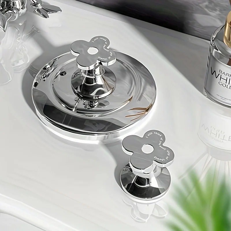 1pc Luxury Floral Pattern Toilet Flush Button - Bathroom Tank Lever, Elegant Push-Top Cover