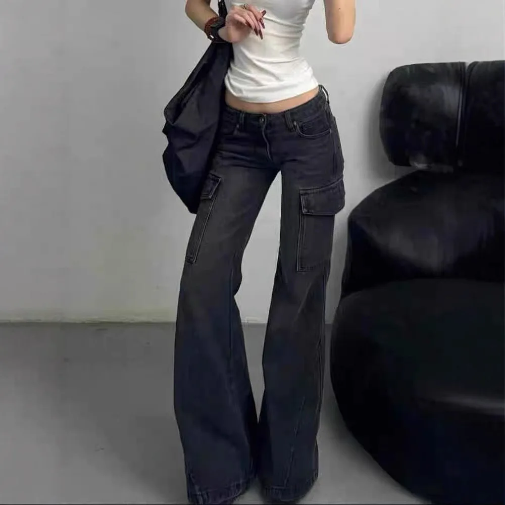 Trendy American Y2K Low Rise Bootcut Cargo Jeans Women's Fall Winter New Arrival Multi-Pocket Slim Fit Fashion Versatile Jeans