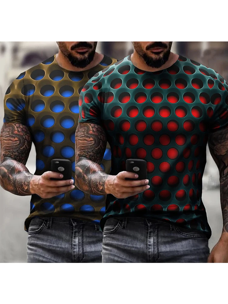 2022 New Men\'s Unisex Tee T Shirt 3D Print Graphic Optical Illusion Round Neck Casual Short Sleeve Tops Streetwear Man\'s Tshirt