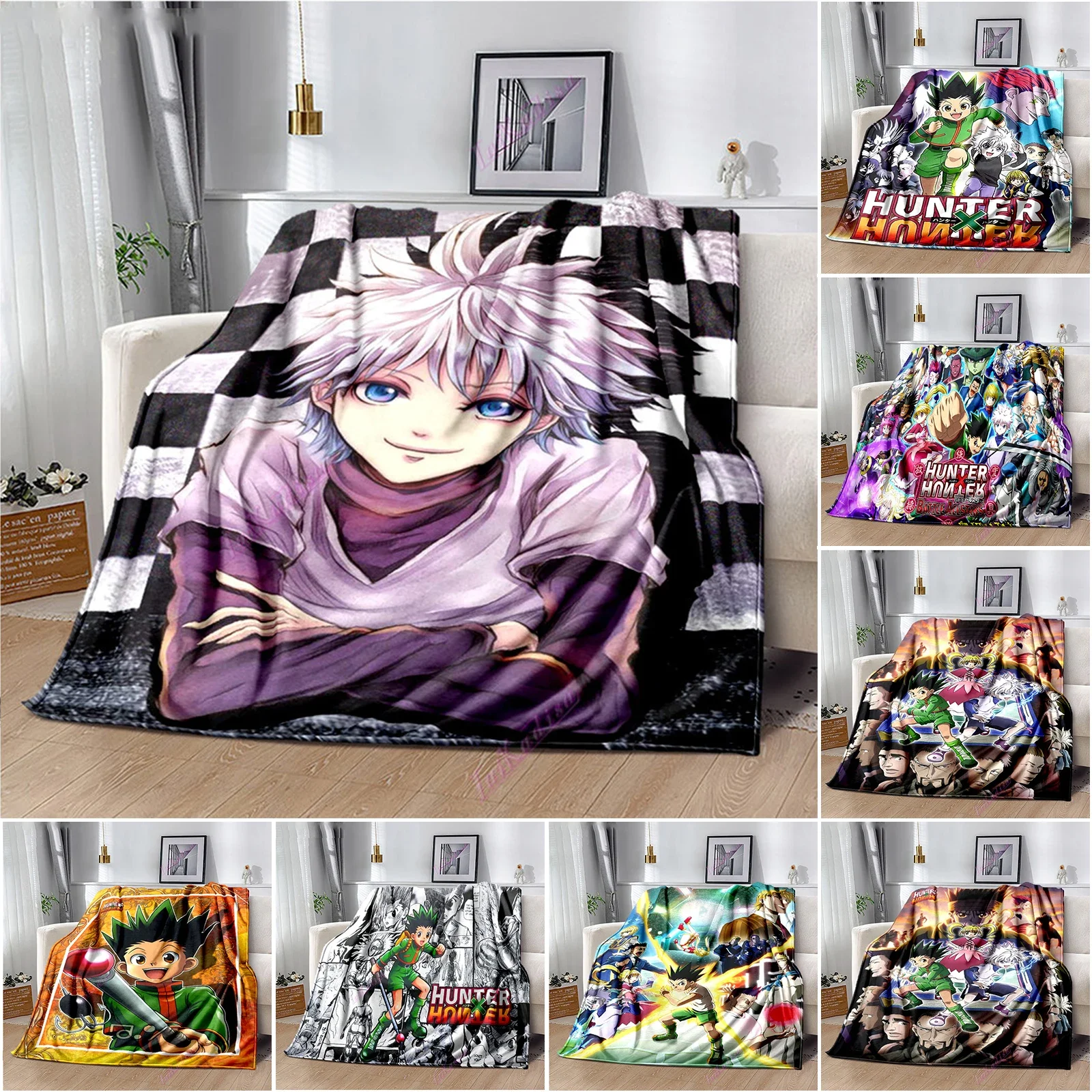 3D Print HUNTER X HUNTER Blanket Soft Sofa Cover Anime Killua Throw Blanket Fleece Tapestry Warm Bed Blankets for Bedroom Couch