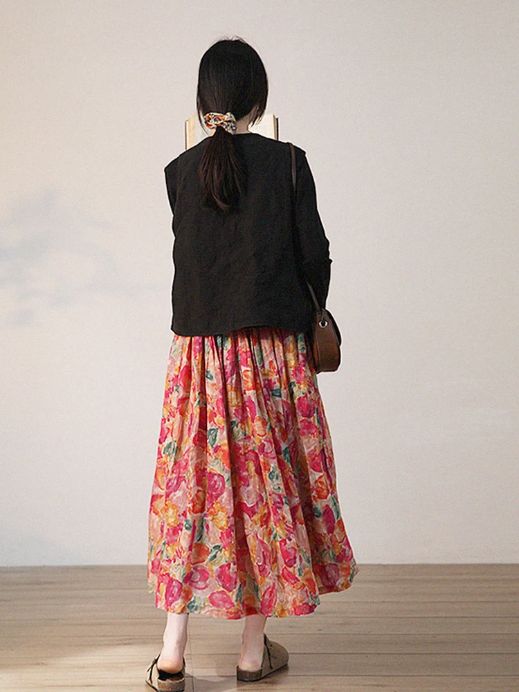 Vintage Literary Age-reduced Women Midi Skirts 2025 New Summer Bohemian Holiday Beach A-Line Skirts with Pockets Ropa De Mujer