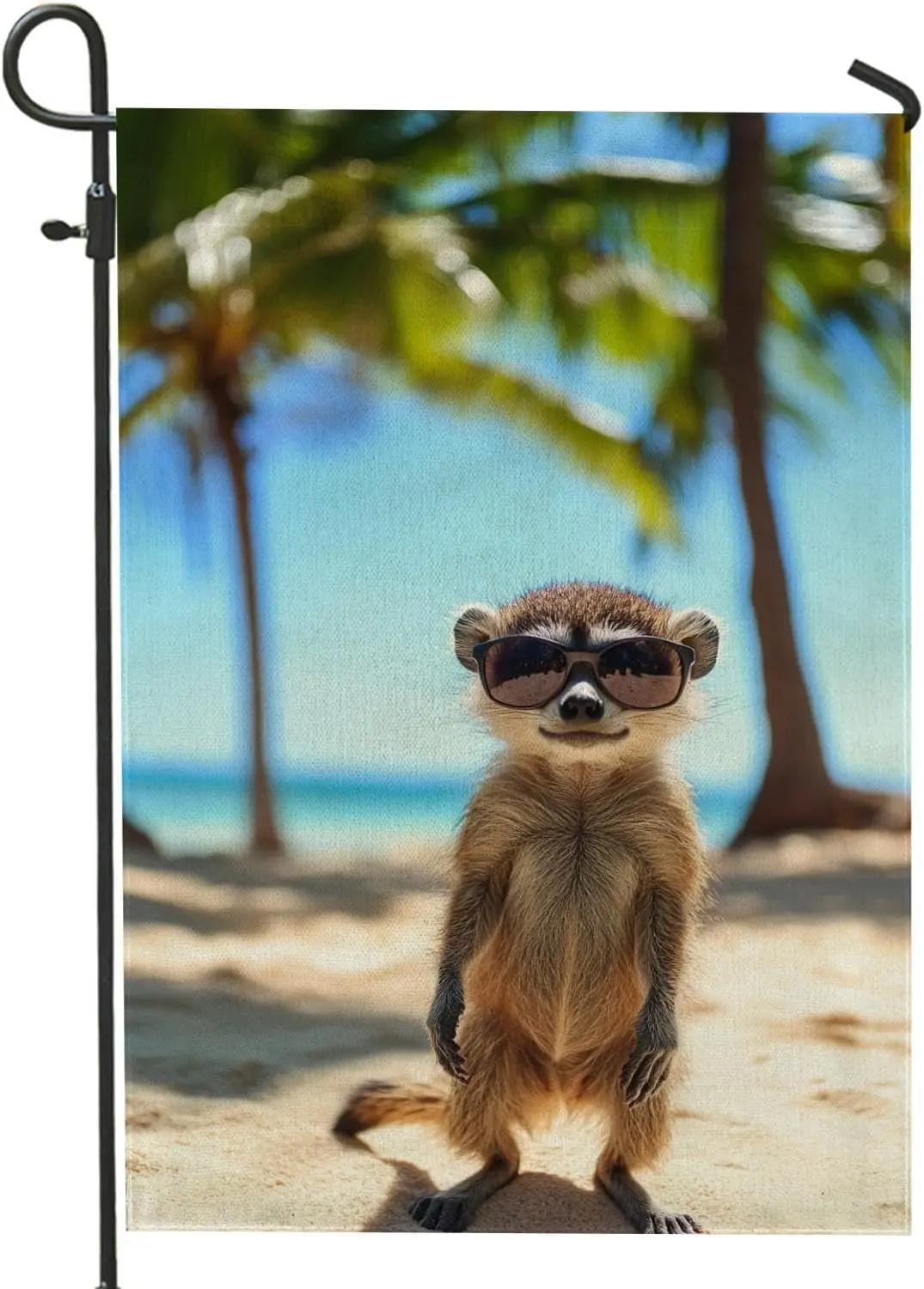 Cute Animal Garden Flag, Brown Meerkat with Sunglasses Outdoor Decor, Summer Beach Theme Burlap Banner, Double Sided Yard Fl UUX