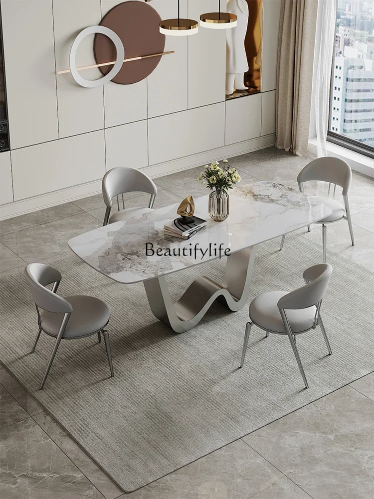 

-Light luxury rock slab dining table Modern minimalist dining table Italian minimalist