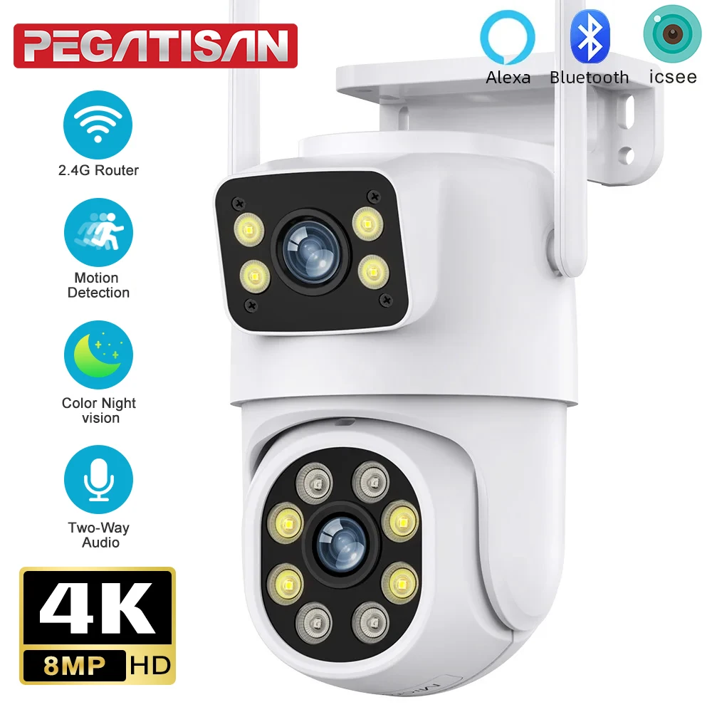 

Outdoor Security Video Wireless IP66 Surveilla Camera 4K 6MP Dual Lens PTZ Wifi Camera with Dual Screen Ai Human Auto Tracking