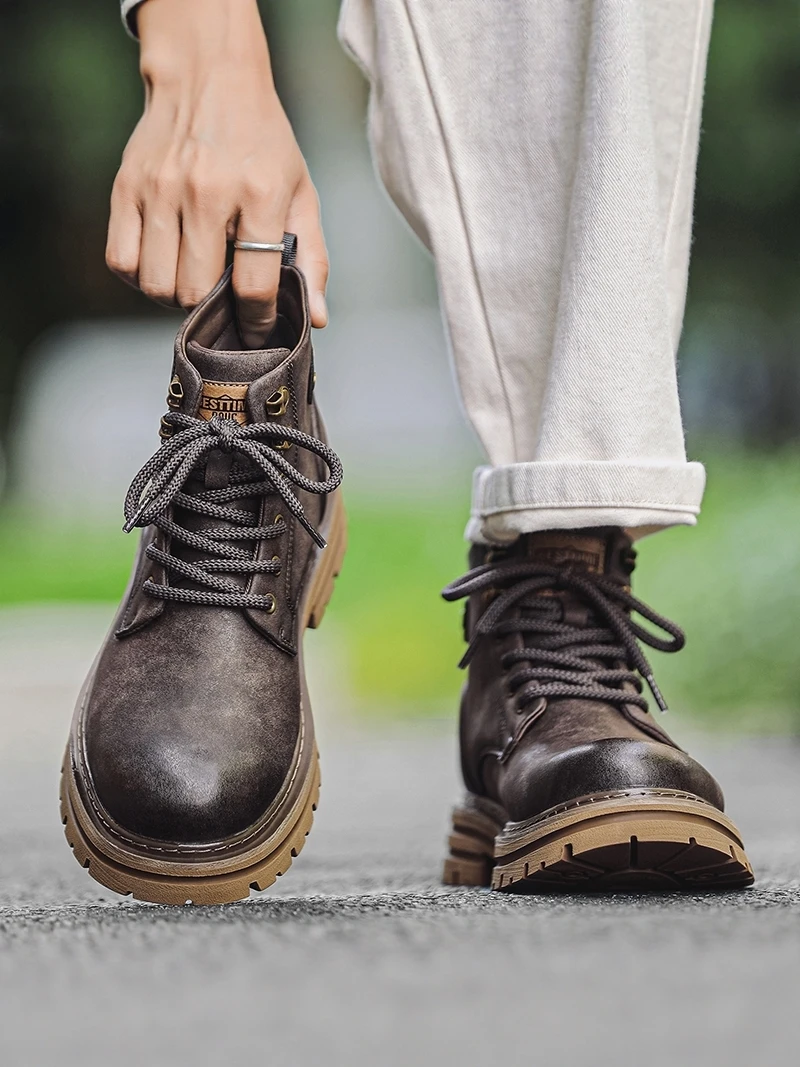 Men's Winter High-Top Sports  Boots Retro British Style All-Match Yellow Work Safety Shoes Comfortable Leisure Fashion