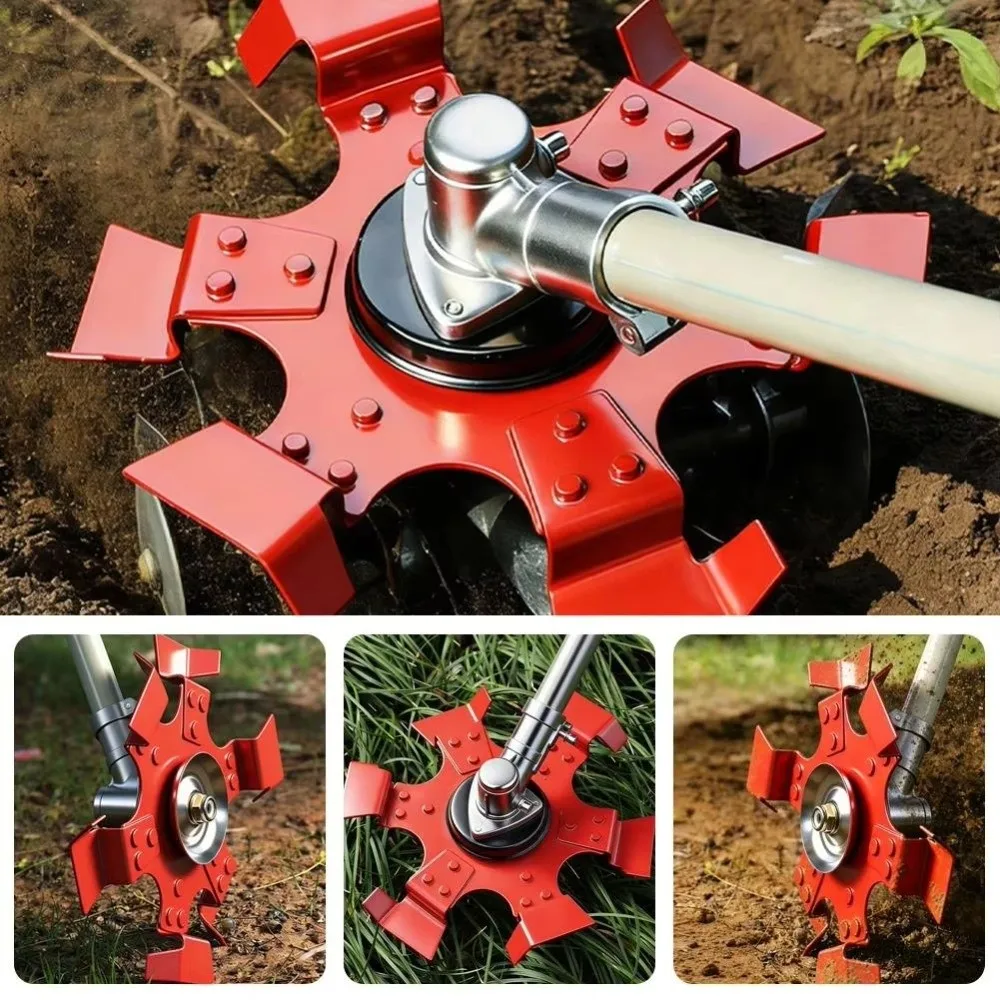 Manganese Steel Trenching Wheel 3-in-1 Angled Teeth Ditching Wheel Brush Soil Loosening Six-Arm Star Trimmer Head