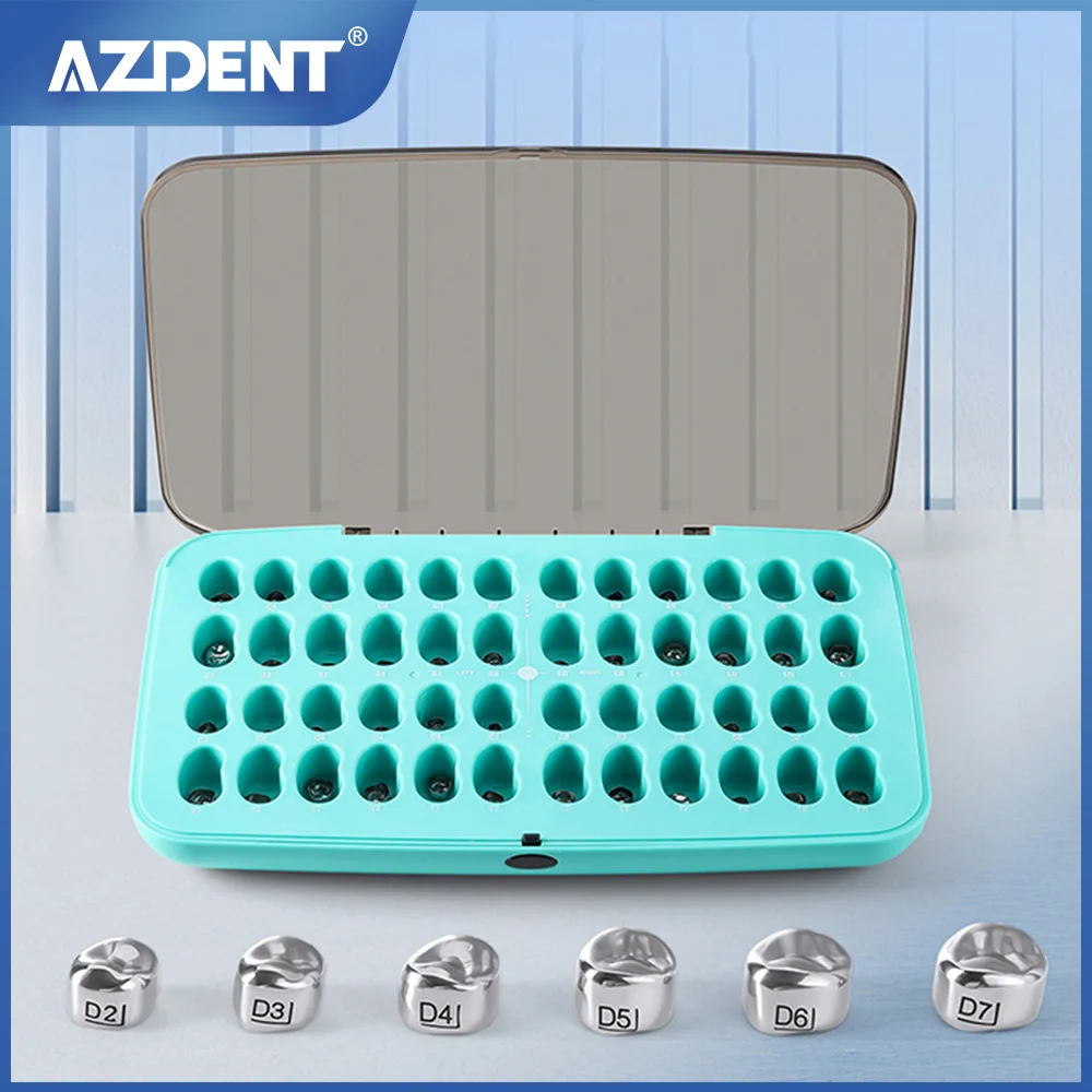 48Pcs/Box AZDENT Dental Primary Molar Crown Teeth Preformed Stainless Steel Temporary Crowns Kit Kids Pediatric Dentistry Supply