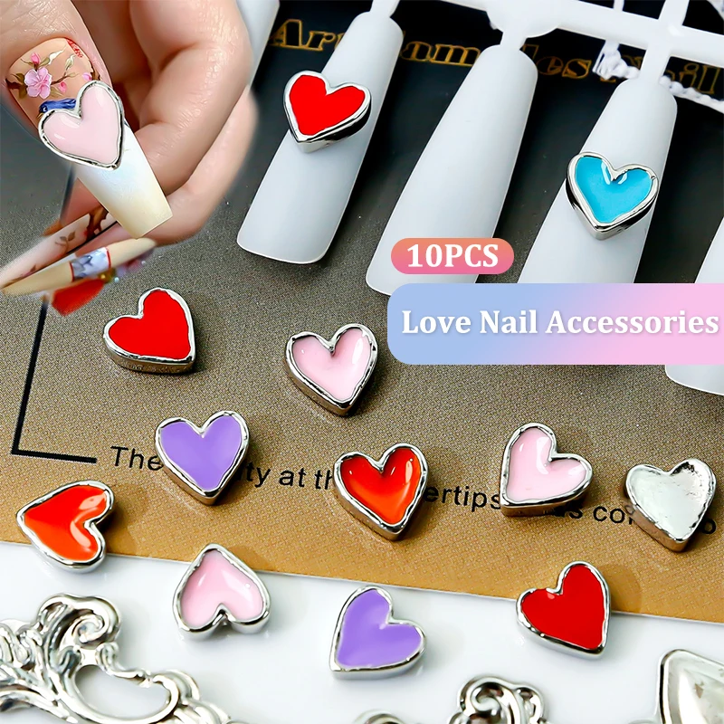 

10pcs Glitter Crystal Heart Nail Art Charm 3D Shiny Aurora Gem Heart Nail Decoration DIY Luxury Manicure Accessories