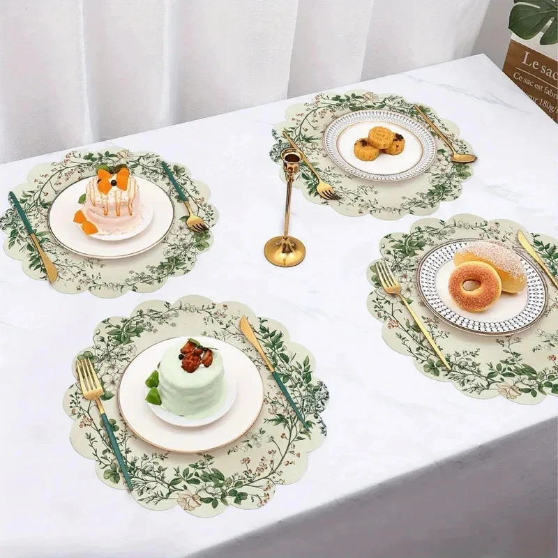 VIKAMA 4pcs Nordic Floral Placemats Waterproof Oil-Resistant Heat Insulation Table Mats Non-Slip Kitchen Dining Decor Home