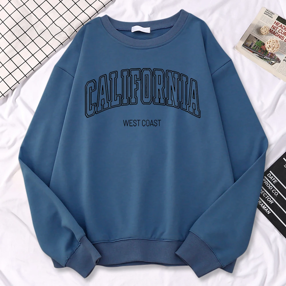 Autumn Funny Woman Sweatshirts California West Coast Printing Hoody Crewneck Drop Sleeves Pullover Warm Soft Ladies Sportswear