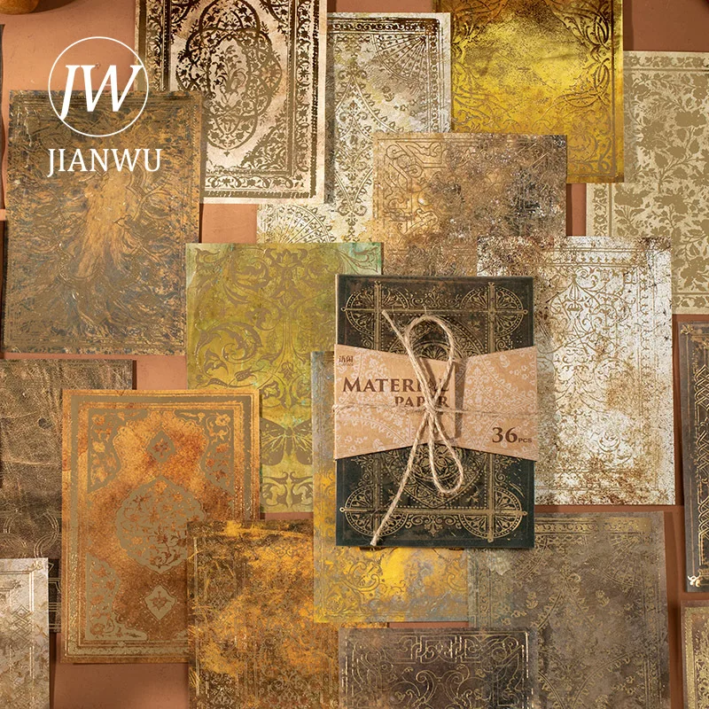 JIANWU 36 Sheets Magic Century Series Vintage Bronzing Border Material Paper Creative DIY Junk Journal Collage Decor Stationery