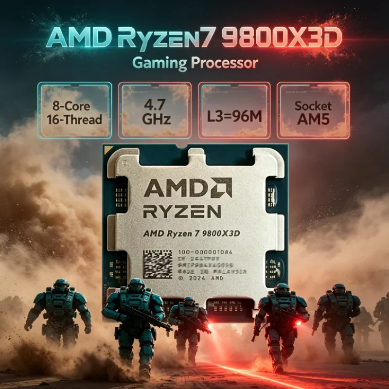 AMD Ryzen 7 9800X3D 8-Core 16-Thread L3=96M DDR5 Gaming Processor 4.7GHz 120W 4NM R7 9800X3D Socket AM5