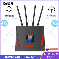 KuWFi 4G LTE Router 150Mbps Wireless Wi-Fi Router with RJ45 WAN LAN Port Wired Mode External Antennas USB Port Power Supply