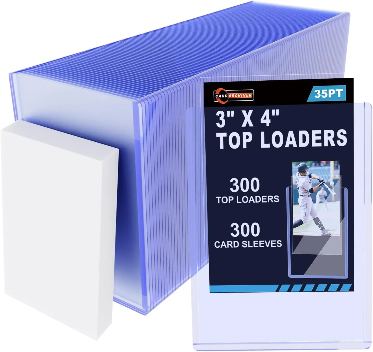 

600ct Card Sleeves Top Loaders - 3x4 Hard Plastic Protectors for Trading Cards, 300 Rigid + 300 Penny Sleeves